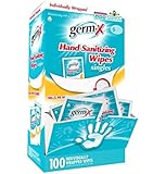 200 Ct - Germ-X Antibacterial Hand Sanitizing Wipes - Premium Brand with Moisturizing Vitamin E - 200 Individually Wrapped Travel Packets - Large 6" by 8" Cloths - Anti-Bacterial Hand Towels - Dispenser Box