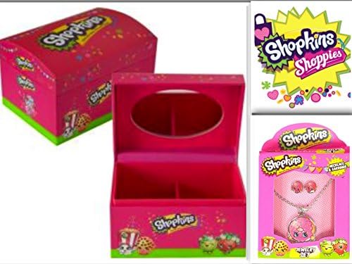 Adorable Shopkins Fashionista Jewelry &amp; Accessory Bundle: 2 Items- 1 Adorable Small Pink Jewelry Box With Mirror &amp; 2 Compartments &amp; 1 Jewelry Set (Necklace &amp; Earrings) - DONUT (Pink)