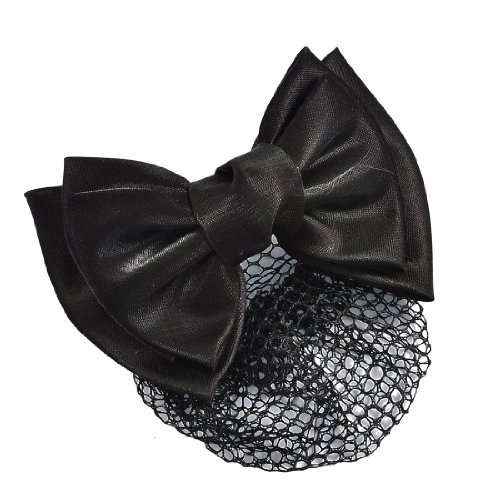 Woman Black Polyester Bowknot Accent Barrette Snood Net Hair Clip