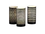 Black Perforated Torchiere Cylinder With White Insert 3-Asstd 25w Max Iron Glass Set Of 3