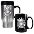 Sacramento Kings NBA Stainless Steel Travel Mug & Black Ceramic Mug Set - Primary Logo by Great American Products