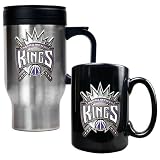 Sacramento Kings NBA Stainless Steel Travel Mug & Black Ceramic Mug Set - Primary Logo
