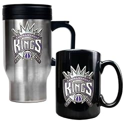 Sacramento Kings NBA Stainless Steel Travel Mug & Black Ceramic Mug Set - Primary Logo by Great American Products