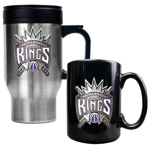 Sacramento Kings NBA Stainless Steel Travel Mug & Black Ceramic Mug Set - Primary Logo