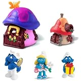 Schleich Smurfette's Mushroom Cottage and Smurfs Cottage Red with Vanity Surf, Jokey Smurf and Smurfette with Flower