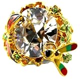 Beautiful Brillian Ice CZ Crystal Glam Fashion Ring with Colorful Flowers, Dragonflies, Bees and More! 18kgp - SIZE 8