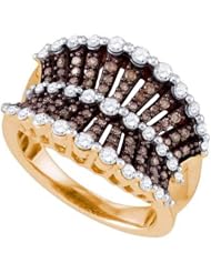 1.12 Carat (ctw) 10K Rose Gold Round White & Cognac Diamond Ladies Fashion Cocktail Right Hand Ring