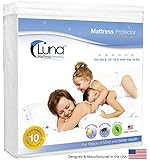 Queen Size Luna Premium Hypoallergenic 100% Waterproof Mattress Protector - Made in the USA - 10 Year Warranty