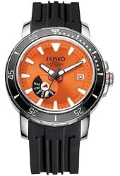 Jiusko Mens 24 Jewel Automatic Deep Dive Watch - 300m Scuba - Sapphire - Day Date - Orange Dial - Black Rubber Strap - 75LSB12