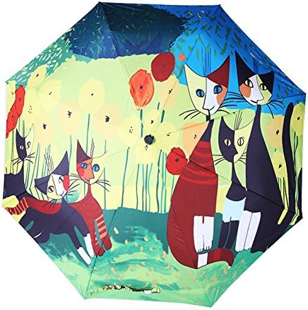 Moonse Cute Meow Cat Pattern Unisex Compact Auto Open Folding Umbrella For Travel Outdoor Sunny Sky