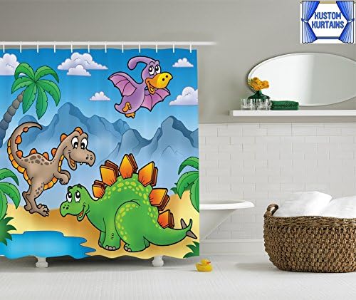 Kustom Kurtains Baby Dinosaurs Kids Shower Curtain Polyester Fabric No Liner Needed Hooks Included