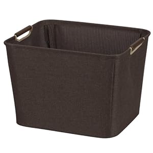 Household Essentials Medium Tapered Bin with Wood Handles, Coffee Linen