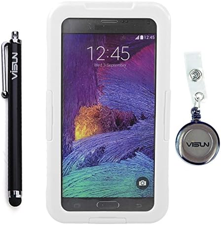 VISUN™ Ultra Water Resistant Waterproof Shockproof Crashproof Dustproof Hard Skin Protective Bumper Defender Case Cover with Stylus Pen and Retractable Reel for Samsung Galaxy Note 4 N9100 (White)