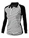 Xpril Women's 2-Tone Striped Coolon Long Sleeve Polo T-Shirt