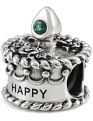 Ohm Silver CZ May Happy Birthday Cake Bead Charm