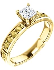 10K Yellow Gold Princess Cut White and Yellow Diamond Ring -- LIFETIME WARRANTY