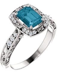 Platinum 7.00x5.00mm Emerald Cut London Blue Topaz and Diamond Ring -- LIFETIME WARRANTY