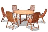 VIFAH V343SET3 Outdoor Wood 7-Piece Dining Set with Round Table, Natural Wood Finish, 59 by 59 by 29-Inch
