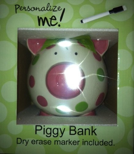 Pink and Green Polka dot Piggy Bank With Bow Adorable Nursery Decor And Gift