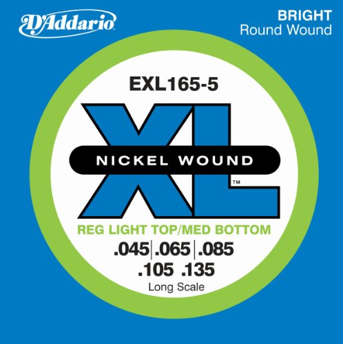 D'Addario EXL165 5-String Nickel Wound Bass Guitar Strings, Custom Light, 45-135, Long Scale