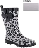 Capelli New York Shiny Blurred Leopard Printed Ladies Short Rain Boot Black Combo 6