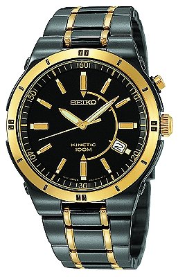 Seiko Men's SKA366 Kinetic Black Ion Watch