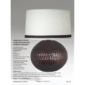 Large, Faceted Bronze Ball Table Lamp and Shade by Coronet Lighting