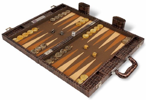 Browntown Backgammon Set in Faux Croc - Standard Size-image