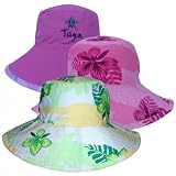 Girls Reversible UV Sun Protective Tropical Island Bucket Hats (UPF 50+)