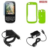 Palm Pixi CDMA Sprint Combo Rubber Feel Neon Green Protective Case Faceplate Cover + LCD Screen Protector + Rapid Car Charger + Home Wall Charger for Palm Pixi CDMA Sprint