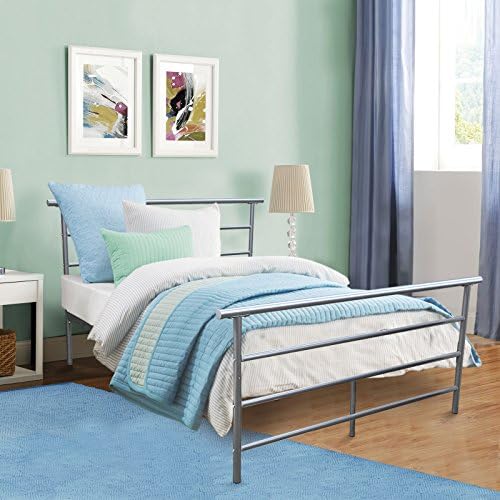 Kingpex Full Size Bed Platform Frame Headboard Footboard Steel Metal Silver Bedroom Furniture