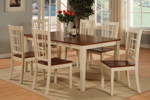 East West Furniture NICO7-WHI-W 7-Piece Dining Table Set, Buttermilk/Cherry Finish