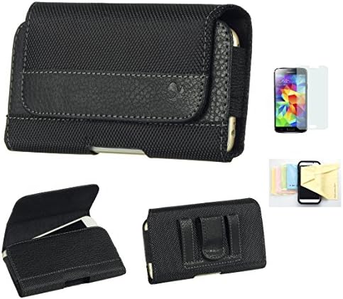 Galaxy S7 Premium Black Nylon Pouch Protective Phone Carrying Case with Belt Clip Belt Loops Holster Momiji® [Screen Guard] Protector, Cleaning Cloth Samsung [Galaxy S7]