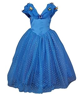 JerrisApparel New Cinderella Dress Princess Costume Butterfly Girl (3 Years, Blue)
