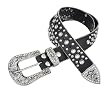 Crystal Rhinestone Black Leather Skull Studded Belt