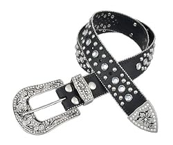 Crystal Rhinestone Black Leather Skull Studded Belt
