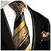 Gold and Black Silk Tie and Pocket Square . Paul Malone Red Line