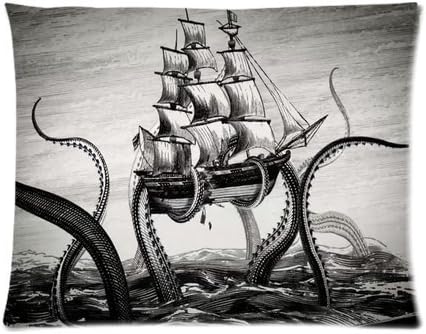 Custom Comfortable Style Zippered Pillowcase, Art Paintings Color ink octopus pirate ship PillowCase Pillow Cases Covers Standard Size 20"x26"(two sides) Cushion Cover Sofa Bed PillowCases Cover