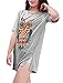 Allegra K Women Short Sleeve Owl T Shirt Side Split Loose Fit Tee XL Light Grey