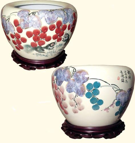 Superior Quality Chinese porcelain fish bowl - planter. Hand painted 16"