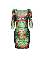 Sexy General Print Elbow Length Sleeves Elastane/Polyester Club Dress/Midi Dress 