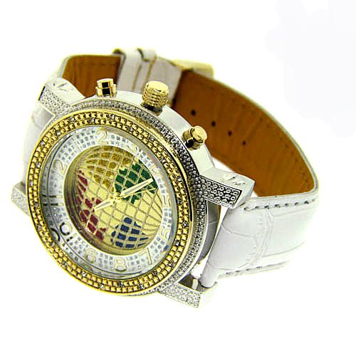 luxury mens Two Tone Iced Out World Bling Watch