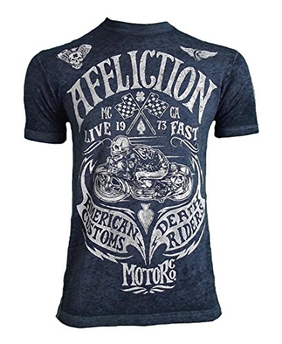 Affliction Men's Death Rocker Tee Shirt Navy Burnout