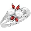 14K White Gold Akoya Cultured Pearl, Ruby and Diamond Ring