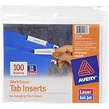 Avery WorkSaver Tab Inserts, 2 Inches, White, 100 Inserts (11136)