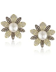 CZ by Kenneth Jay Lane "Classic Cubic Zirconia" Rhodium-Plated Flower Burst Clip Earrings