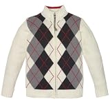 zip-up argyle cardigan