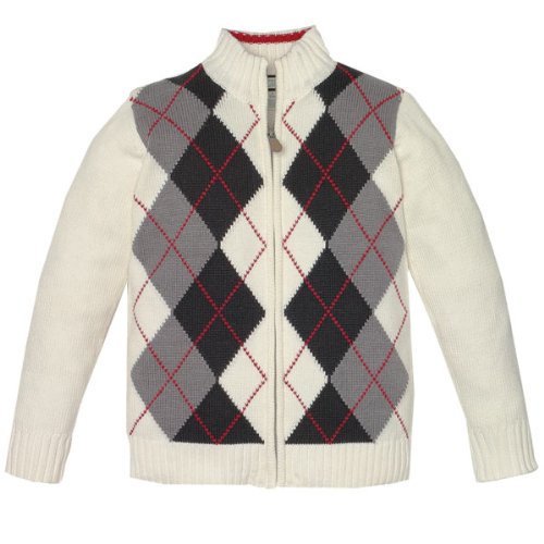 zip-up argyle cardigan