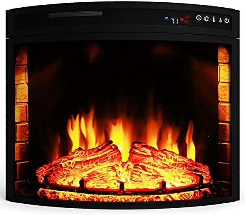 Elite Flame 23 Inch Curved Ventless Electric Space Heater Built-in Recessed Firebox Fireplace Insert