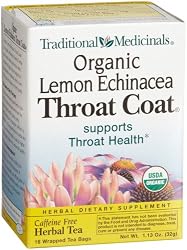 Traditional Medicinals Organic Lemon Echinacea Throat Coat Herbal Tea, 16-Count Wrapped Tea Bags (Pack of 6)